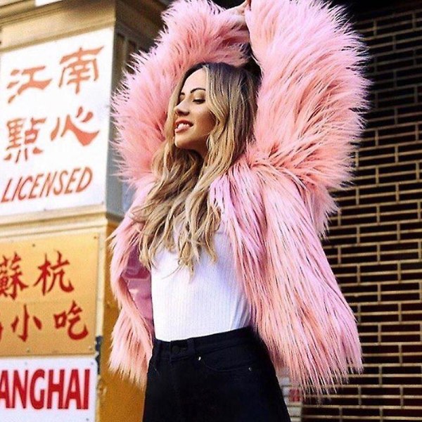 Kvinder Jakker Fest Mode Fluffy Faux Fur Coat Cardigan Outwear Pink L