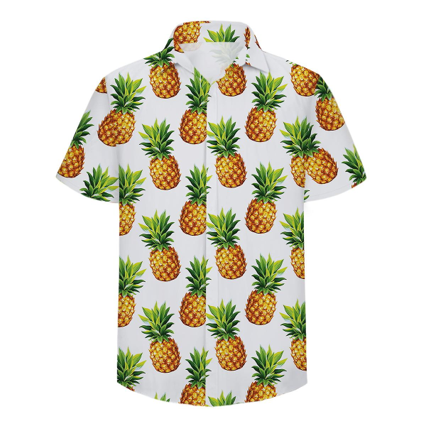 Allthemen Herre 2-delt sommer ananas trykt strandskjorte og shorts S