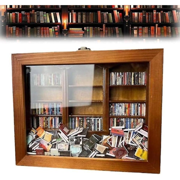 Ångest bokhylla Skaka bort din ångest, handgjord bokhylla i miniatyr trä