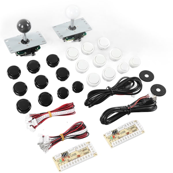 2-spiller DIY Arcade Kit USB-brætspil Encoder Joystick Arcade-knapper Sæt til venner Samling Sort og Hvid 0.7