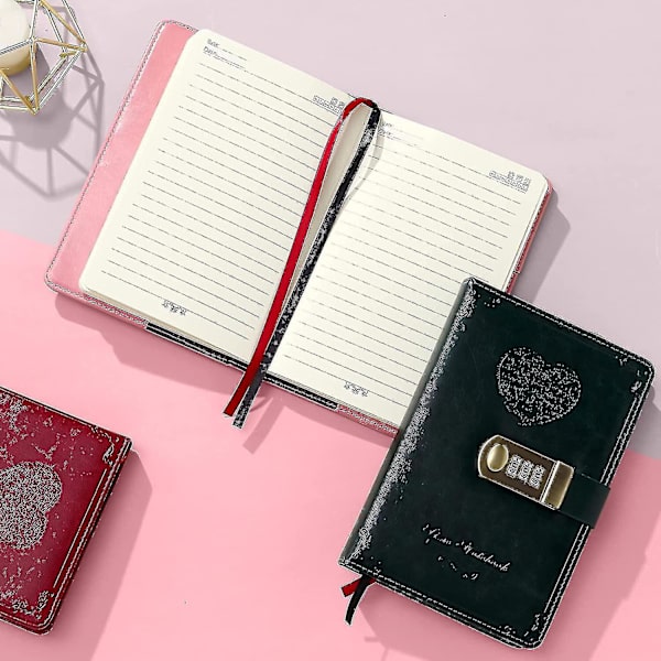 Dagbog med Lås til Piger - Læder Kodebog Journal Sød Hemmelig Dagbog Notebook med Kombinationsslås til Kvinder Voksne B6 pink B6