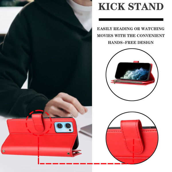 Kompatibel med Oppo Reno 7 5g Wallet Case Premium Lynlås Stor Rum Flip Pu Læder Cover Red