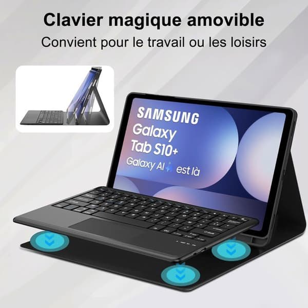 Tastaturetui - 040PARTS - Samsung Galaxy Tab S10 Plus 12.4 - AZERTY - Bluetooth - Sort