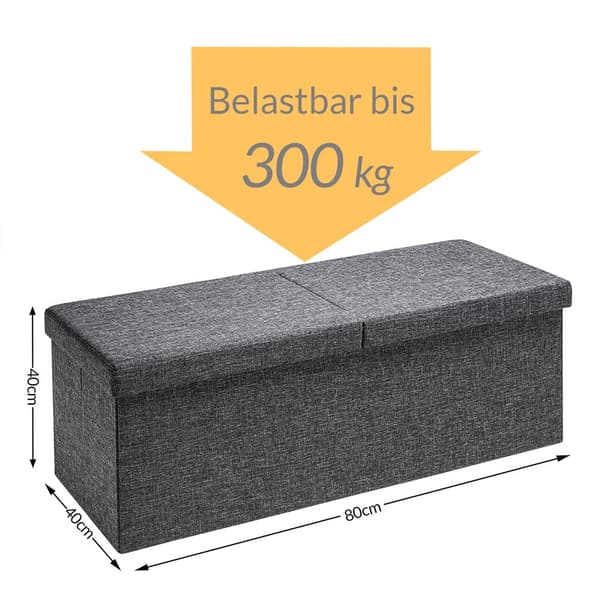 Foldable Storage Bench, Dark Grey, 80x40x40cm, 100L Capacity 6180