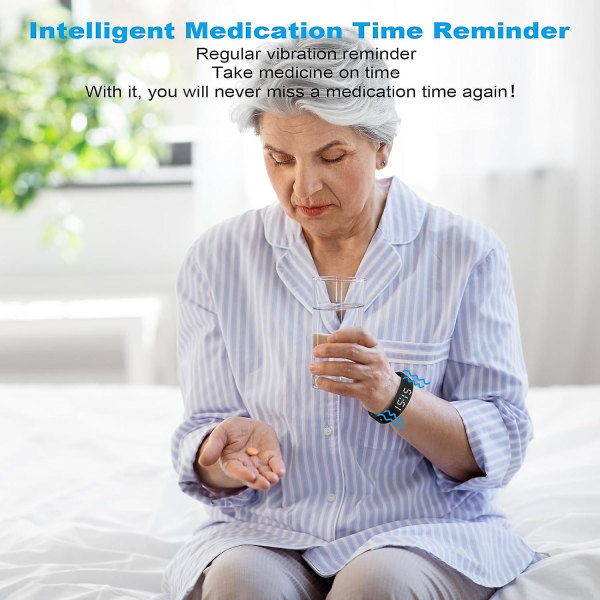 Vibrasjonsalarmpåminnelsesklokke, med opptil 6 personlige alarmer eller pillepåminnelser per dag med kroppstemperaturmålingsfunksjon black