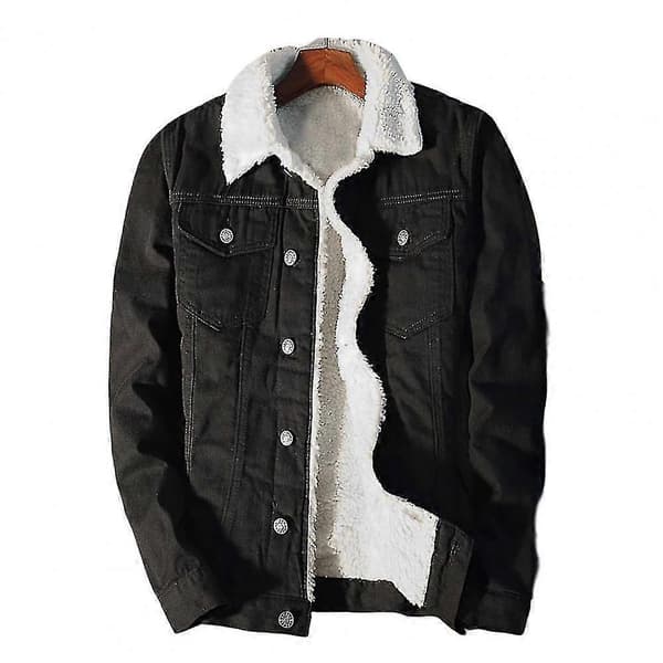 Herr Vinter Höst Jacka Denim Innerfleece Förtjockad Vinter Jeansjacka Kappa Herr Turn-down Sammetsjacka Herr Päls Parkas Black L