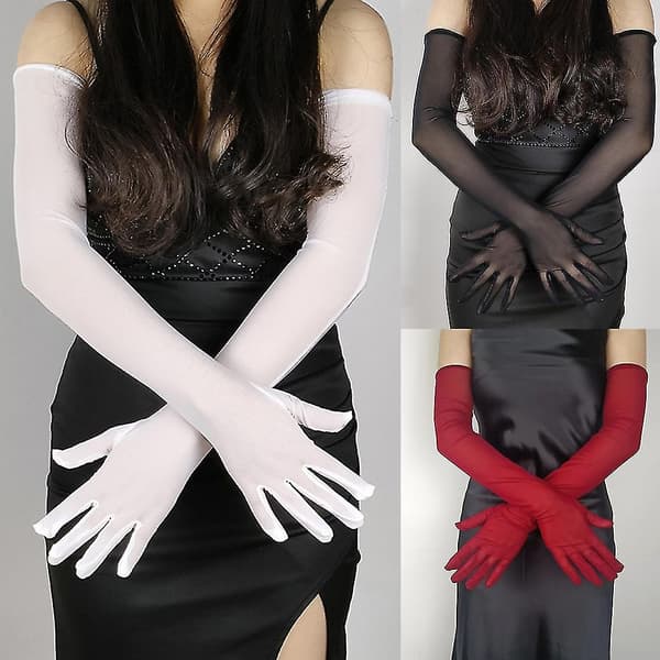 Lady Sheer Handsker Mode Lange Albuehandsker Kvinder Mesh Bryllupshandsker 21.6 Red