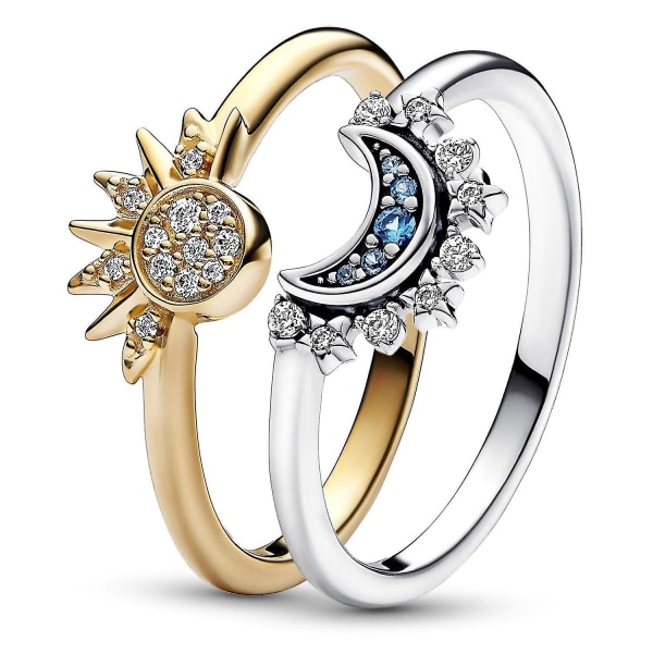 Måne- og solringer, valentinsgaver til kone ektemann Matchende ringsett, for kvinner menn Forlovede forlovede Fingerringer Jubileum Size 6
