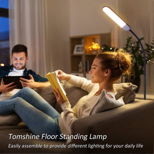 Touch Dimbar Toning LED Lese Gulvlampe Stue Soverom Fleksibel Hals Leselampe Øyebeskyttelse