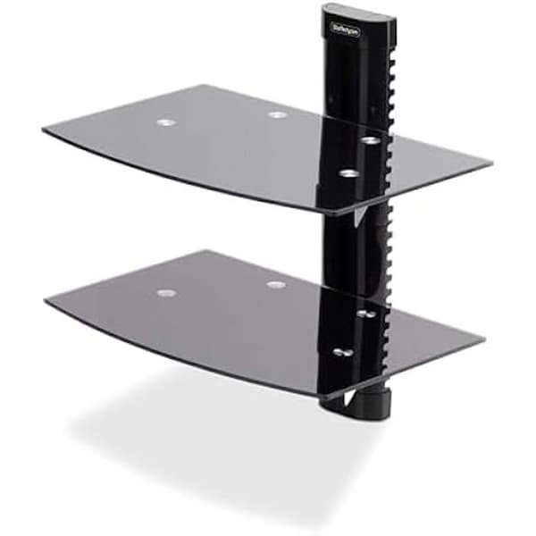Wall-Mounted Floating Shelf - STARTECH.COM - Adjustable Model - Tempered Glass - Steel Support - Max Load 7kg Svart Aluminium, Plast, Stål