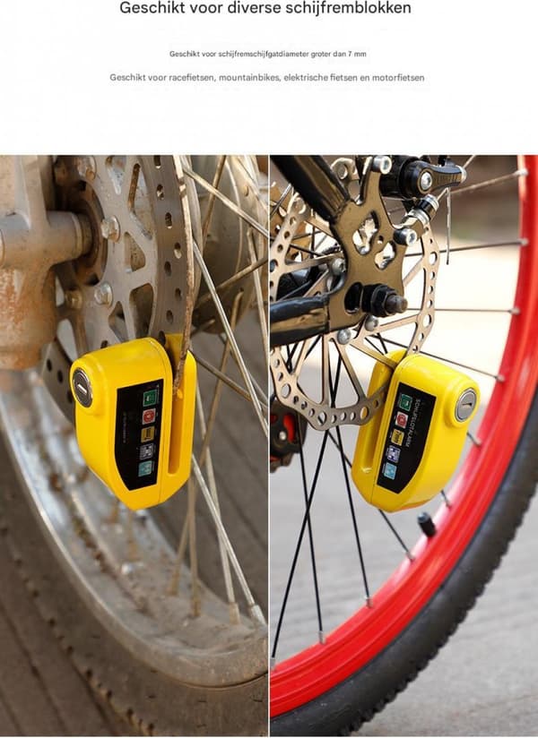 ING Disc Brake Lock with Alarm, Disc Lock with Alarm, with Reminder Cable, 7 mm, Motorcycle Lock, Scooter Lock