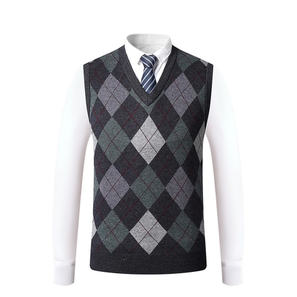 Yynuda Cashmere Pullover til mænd i uldblanding ærmeløs strikket sweater med V-hals Dark Grey 2XL