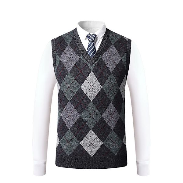 Yynuda Herrar Cashmere Pullover Ullblandning Ärmlös Stickad V-ringad Tröja Dark Grey L