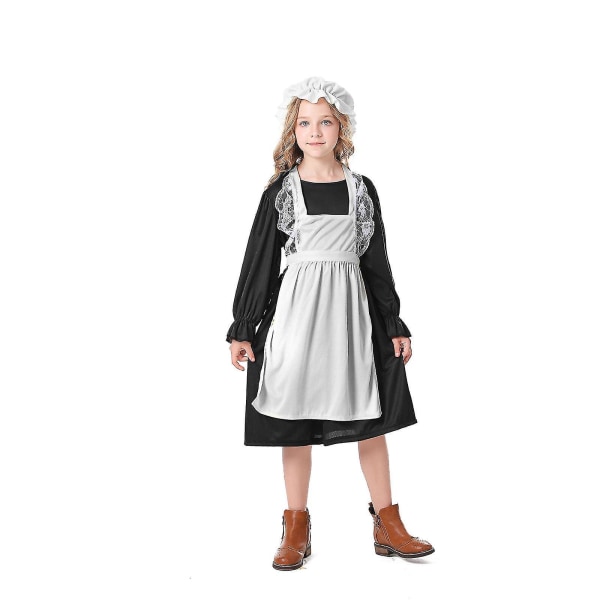 Ny Pigebarn Kostume - Fattig Pige Tjener Forældreløs Fancy Dress Kostume Victorian Fattig Pige Kostume Kjole Brown-beige M