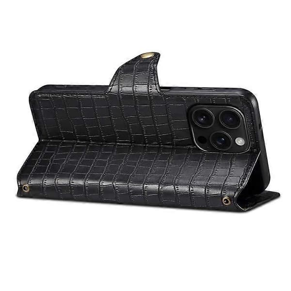 Kompatibelt för iPhone 16 Pro Fodral Plånbok Krokodiltextur Läder Telefonskal Black