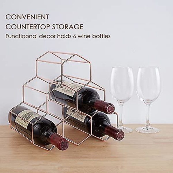 Benkeplate vinstativ - 6 flaskeholder for vinoppbevaring, frittstående vinstativ for vinkjeller barskap gull Rose gold