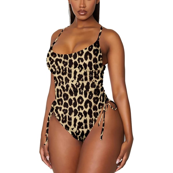 Naisten Rypytetty Korkea Leikkaus Yksikokoinen Uimapuku Vatsanohjaus Monokini Bikini Khaki XL