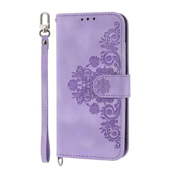Samsung Galaxy S26 5G Case with Flower Embossing - Leather Case Purpur