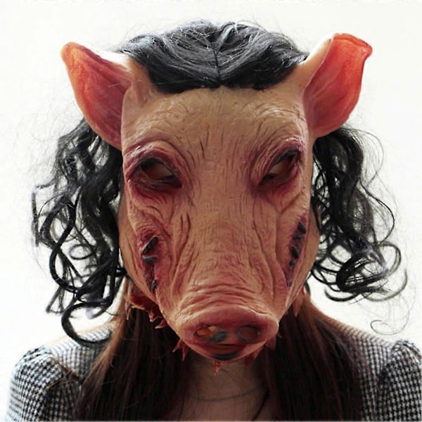 Vuxen Svinhuvudmask med Hår Halloween Läskig Cosplay Maskeradklädsel Kostym