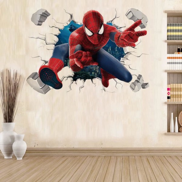 Hämähäkkimies murtautuu seinän läpi Tarrat 3D Punaiset Hämähäkkiseinätarrat Lasten makuuhuoneet Olohuoneen seinäkoristelu 15,7 x 23,6 tuumaa (Spider-Man)
