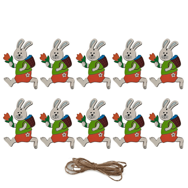 10 kpl pääsiäisriipus Värikäs kodin sisustus Puinen pääsiäissarjakuva Kaninmunan koristelu juhliin 4