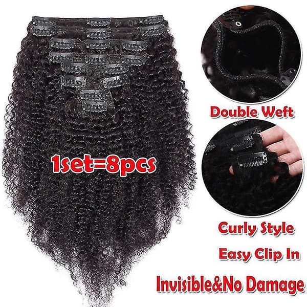 8 stk. Afro Krøllede Clip In Hår Extensions Ægte Hår Brasiliansk Hår auburn 08inch