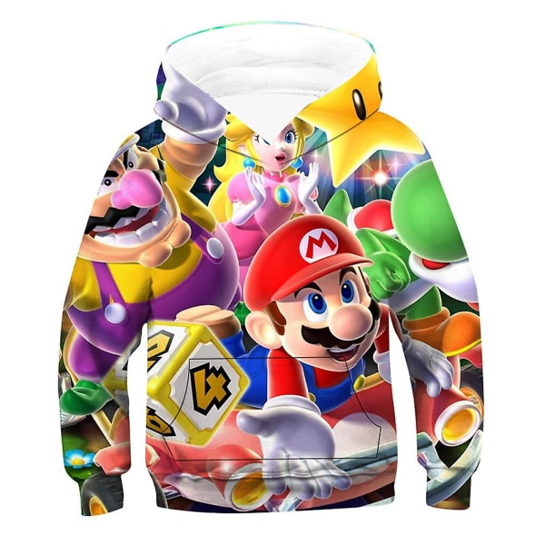 Super Mario Trykk Barn Hoodie Gensere Lang Ermet Hettestropp Pullover Sport Topper B 9-10 Years