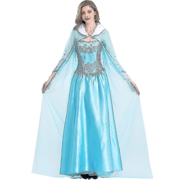 Splitter nytt Halloween lang kappe og kjolesett for kvinner Elsa prinsessekjole for voksne S