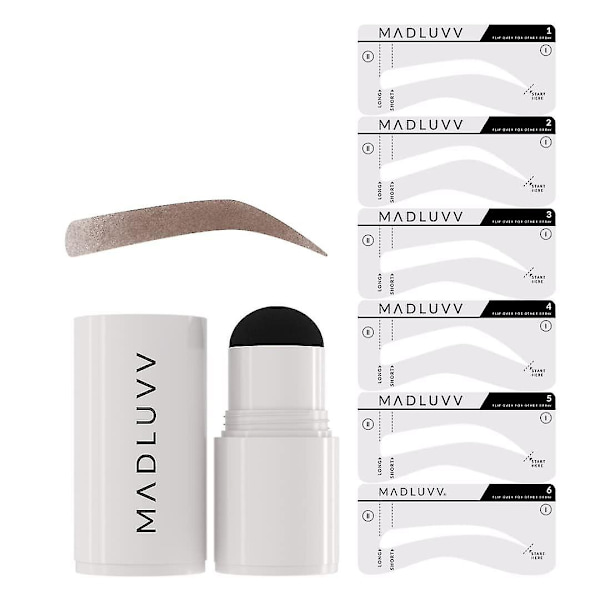 Madluvv Øjenbrynsskabelon Kit - Nem at bruge, Naturligt look, 6 Populære former, Brugt af professionelle - Inkluderer Stempel, Skabeloner, Spoolie og Rejsetaske ( 2  Taupe