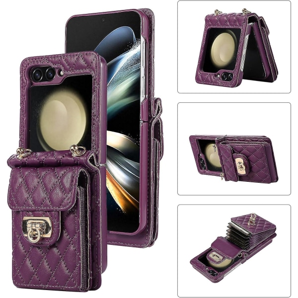Galaxy Z Flip 5 Case, Crossbody Mjukt Case För Samsung Galaxy Z Flip 5 Med 6 kortplatser Dark Purple