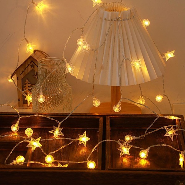 Silikon Fairy Light-kjede for julepynt hjemme Krystallkuler + Stjerner Fargerik Crystal Balls + Stars Colorful 10 m80lights 3 battery packs
