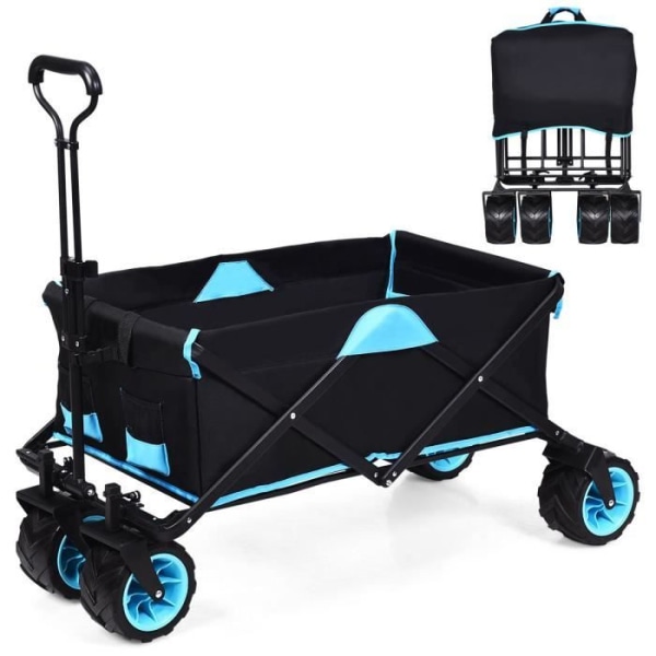 COSTWAY 4-hjuls hopfällbar trädgårdsvagn Blå+svart i Oxford-tyg Belastning 50 kg med värmeisoleringspåse Roterande handtag