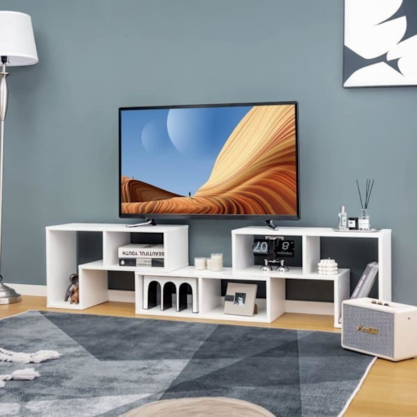 COSTWAY 65" TV-møbel i 3 dele, modulær bogreol til stuen, værelset, TV-møbel i træ, 135x30x43cm, hvid