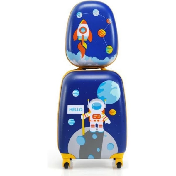 COSTWAY Set med 2 barnresväskor - Ryggsäck + vagn med infällbart handtag Tema: Aerial Blue