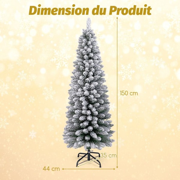 COSTWAY konstgjord julgran 150 cm, snöflockad, hopfällbar metallstativ, 328 grenar, smal form, för små utrymmen