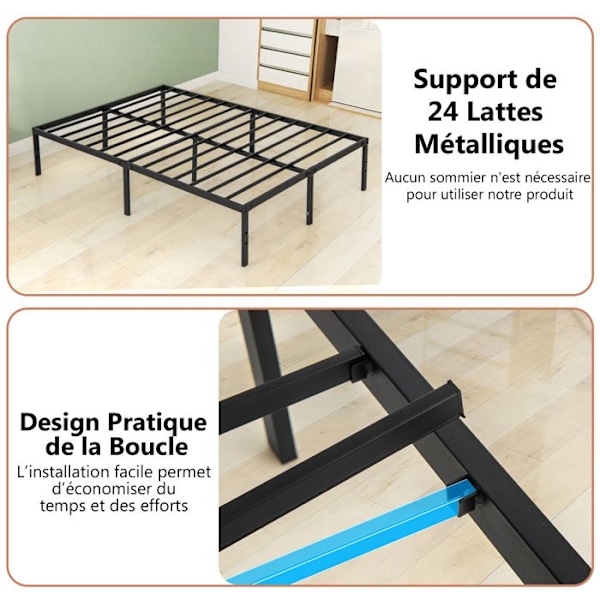 COSTWAY kingsize-seng 160 x 200 cm, Metal Platform Sengeramme, Base med Jern Lamel Support, Underseng Opbevaring