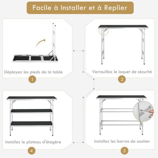 COSTWAY Sammenklappelig campingbord 110 x 38 x 88 cm - i Aluminium, Oxford-stof - 3 Hylder - Transporttaske til Picnic, Have Sort