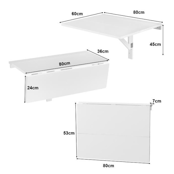 COSTWAY Foldevægsbord - Sammenklappelige plader 80×60 cm (L x B) - Foyermøbler til Studerende, Lejligheder, Køkken Hvid