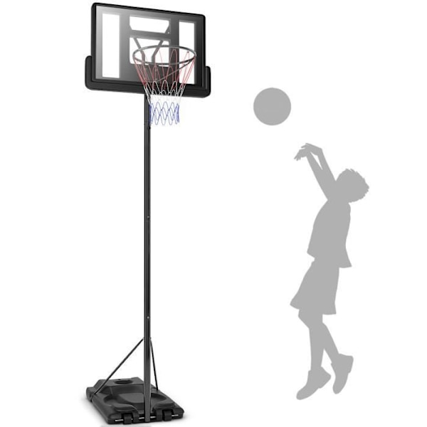 COSTWAY Basketball Bøjle på stativ Justerbar højde 1,8-3,05M på hjul Mobilfyldt vand/sand Nylonnet Ungdom/voksen Svart