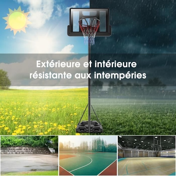COSTWAY Basketball Bøjle på stativ Justerbar højde 1,8-3,05M på hjul Mobilfyldt vand/sand Nylonnet Ungdom/voksen Svart