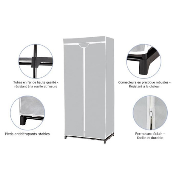 COSTWAY 75 x 50 x 170 cm Tyg Garderob Förvaringsskåp 2 hyllor med non-woven lock,Girs