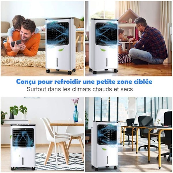 COSTWAY 8L 75W mobilt klimaanlæg-luftkøler fjernbetjening-7,5H Timer-LED Display-70° Oscillation-38 x 28,5 x 74cm Vit