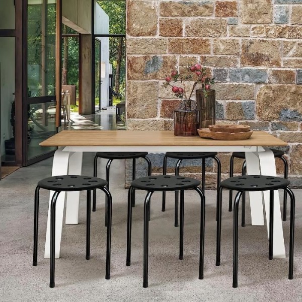 COSTWAY 6 stabelbare skamler 30 x 40,5 cm (Dia x H), Stabil X-formet sammenføjet metalramme til stue, køkken, bistro sort Svart