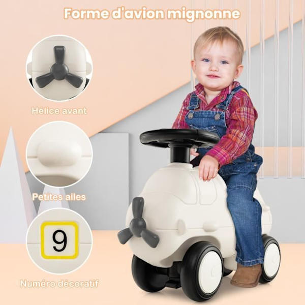 Ride-on for børn - COSTWAY - Flyform - Propel - 120° styring - 4 helt lukkede hjul Vit