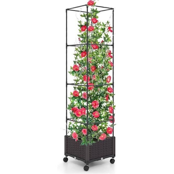 Hævet plantekasse med espalier til klatreplanter - COSTWAY - Automatisk vanding - Justerbar højde svart och brun