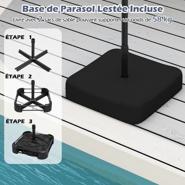 Parasol Dobbelt Have 470x285cm Rektangulær - COSTWAY - Base og 2 Sandposer (Uden Sand) - 12 Robuste Spidser - Blå