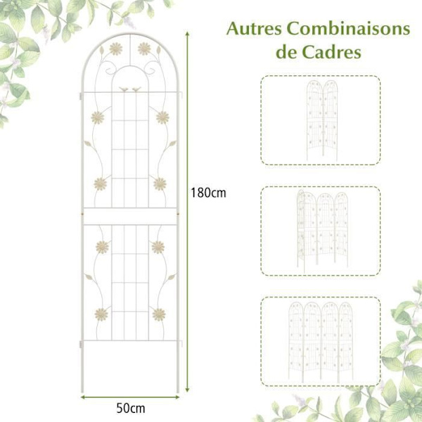 COSTWAY Metal Garden Trellis Set om 2 180x50cm - 3 i 1 växtstöd - Elegant mönster - Klätterväxter, Rosor, Grönsaker - Vit