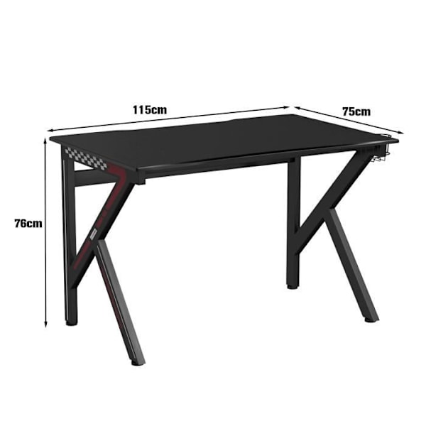 COSTWAY Gaming Skrivebord Computerbord 115 x 75 x 76 CM med stabil kopholder K Robust stålstel Sort