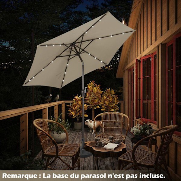 COSTWAY Tilt offset haveparasol Dia.270 x 250 CM med 18 LED'er, Anti-UV robust metalstruktur til terrasse, brun kastanj