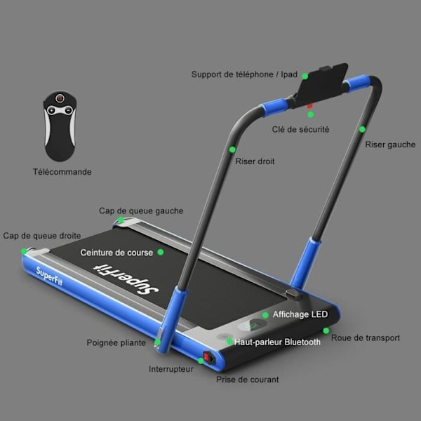 COSTWAY Folding Löpband APP Styrd Motoriserad 12 Km/H LED-skärm Bluetooth-högtalare 0,75HP Motor Transporthjul Blå